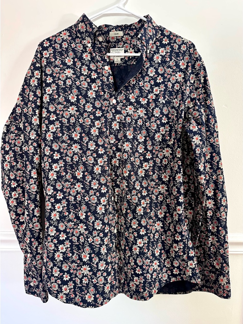 J Crew Men’s Secret Wash Button Down Organic Cotton Floral Shirt Large